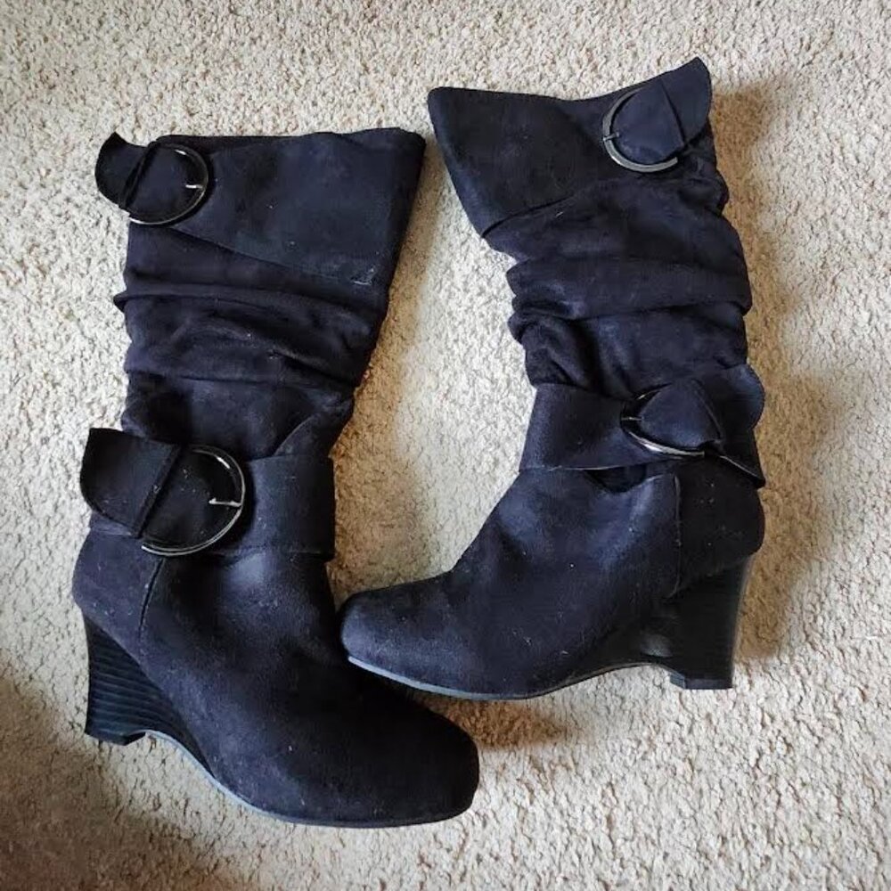 Women's Black Jester Boots Micro-suede Faux-Leather Size 7.5M